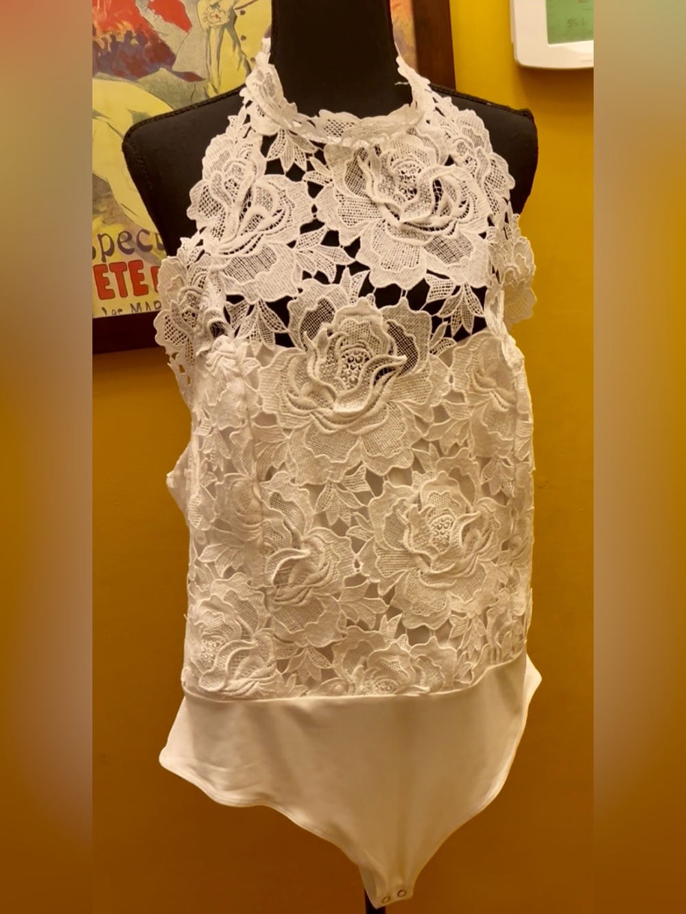 Express Halter Neck Side Zip White Lace Bodysuit Size XL